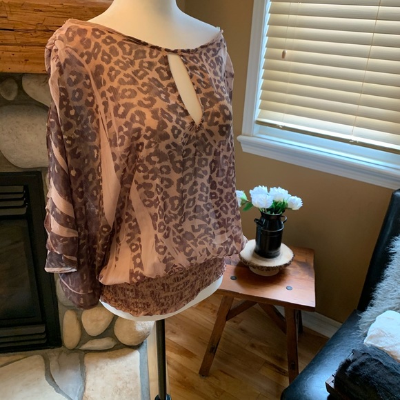 Marciano Batwing Animal Print Sheer Top (NWT) - Picture 1 of 11